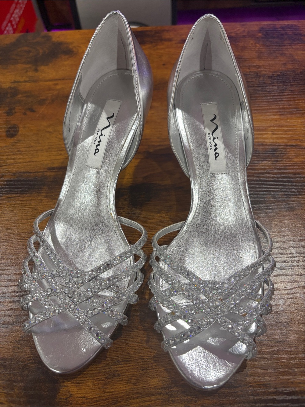 Nina Silver Crystal Strappy Heels